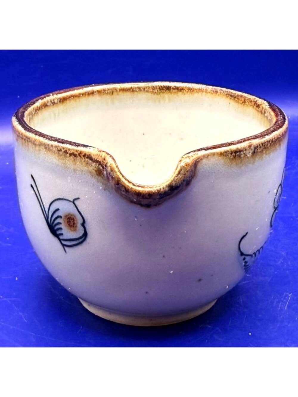 El Palomar Mexico Pottery Creamer Pitcher Vintage Blue Bird Floral Stoneware Mug - Picture 2 of 13